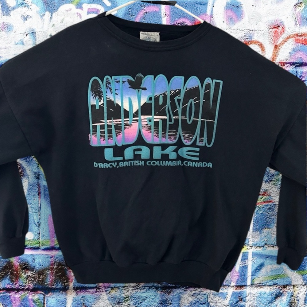 Vintage 90s Anderson Lake Canada British Columbia Puffy Print Crewneck U…